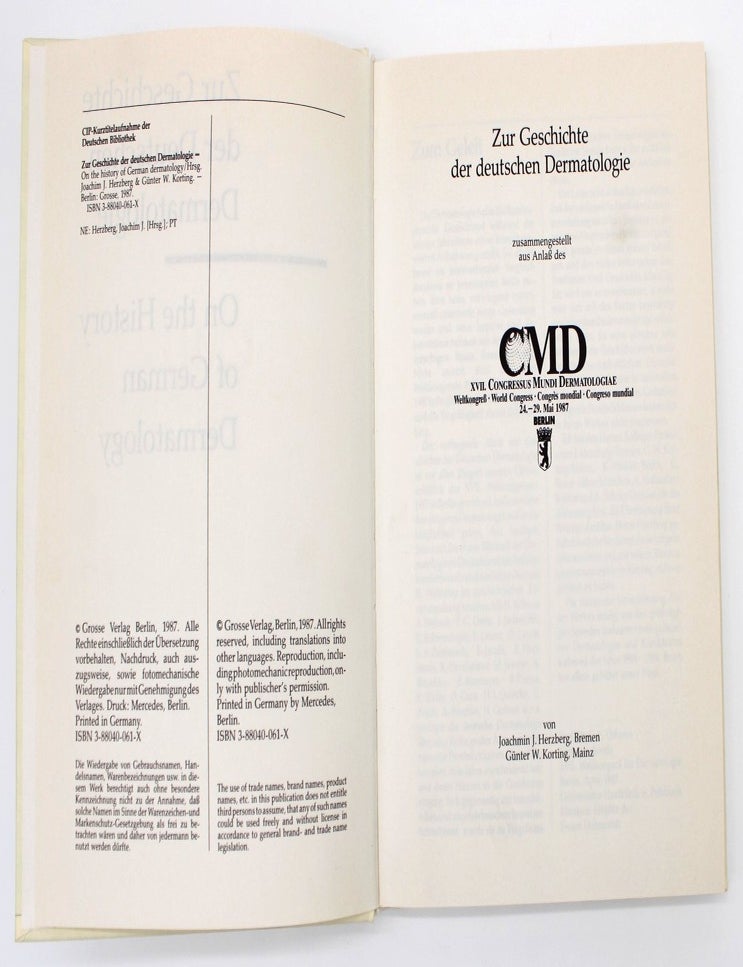 Item #1040 Zur Geschichte der Deutschen Dermatologie. Joachim Herzberg.