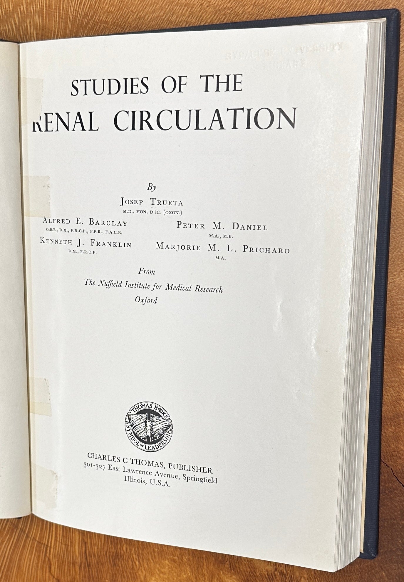Studies of the Renal Circulation | Joseph Trueta | First edition