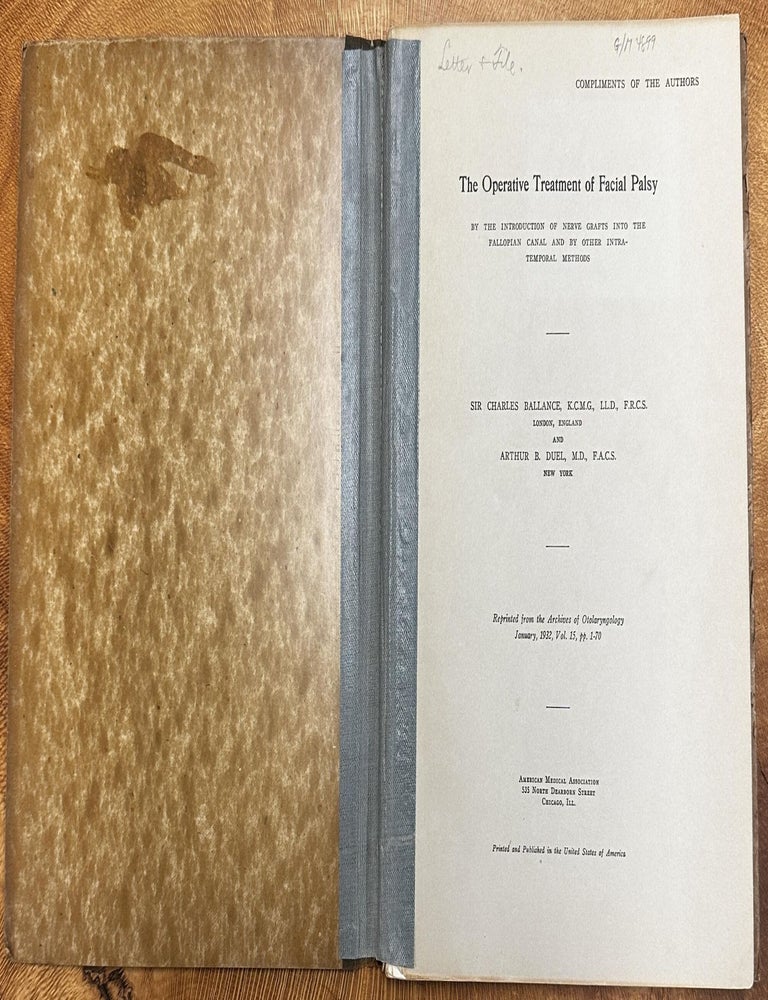 Item #775 The Operative Treatment of Facial Palsy. Charles Ballance.