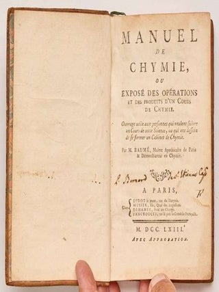 Item #EBS100129 Manuel de Chymie, ou Expos&eacute; des Op&eacute;rations et des Produits dun Cours de Chymie....