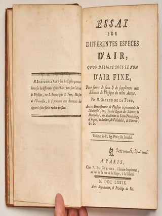 Item #EBS100453 Essai sur Diff&eacute;rentes Especes d Air, qu on d&eacute;signe sous la Nom d Air Fixe, pour...