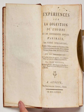 Item #EBS100455 Exp&eacute;riences sur la Digestion de l Homme et de Diff&eacute;rentes Esp&egrave;ces d Animaux...
